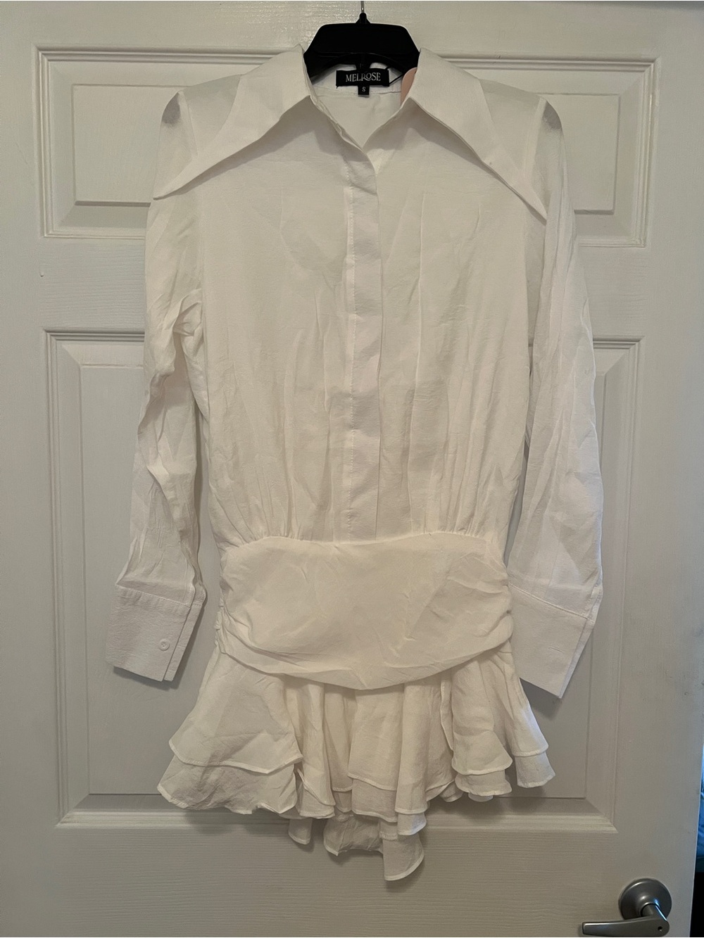Melrose White Ruffle Hem Button-Up Dress